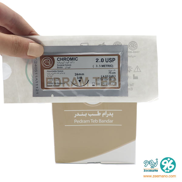 خرید نخ بخیه کرومیک کاتگوت 2/0 با سوزن ریورس کات