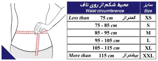 جدول سایزبندی شکم بند کلوستومی طب و صنعت کد 64100